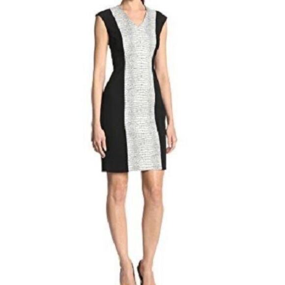 Calvin Klein Colorblock Snakeskin Sheath Dress Black White Women's Size 8 - Picture 1 of 6